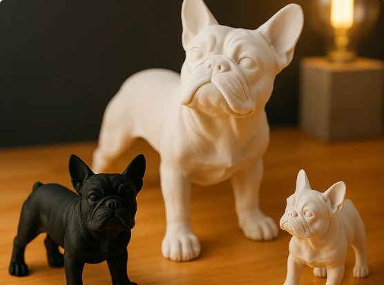 Example 3D printed dog figurines